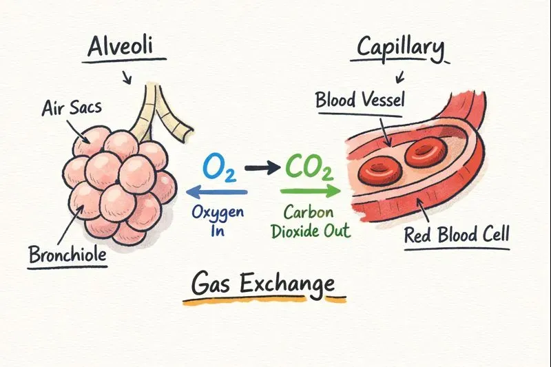 Gas exchange diagram illustrating hypoxia effects